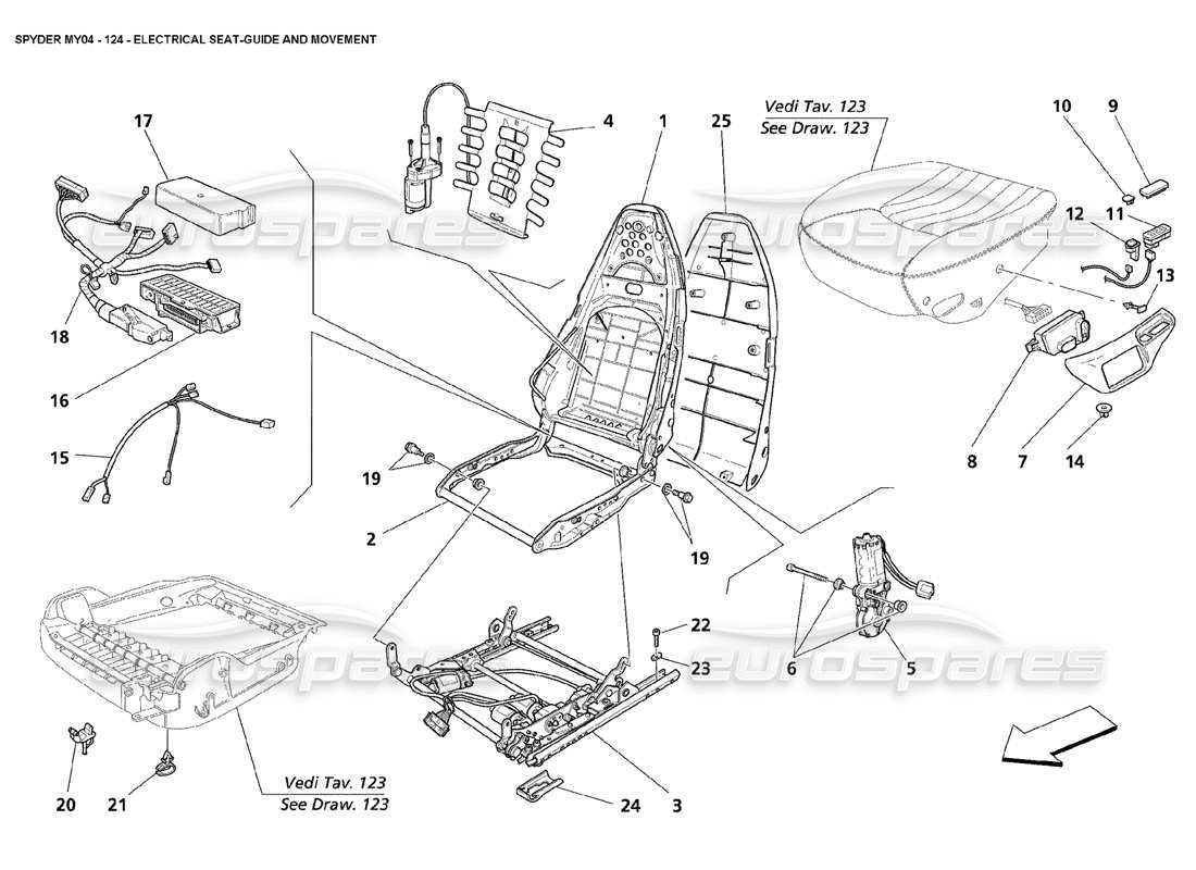 maserati 4200 spyder (2004) electrical seatguide and movement parts diagram