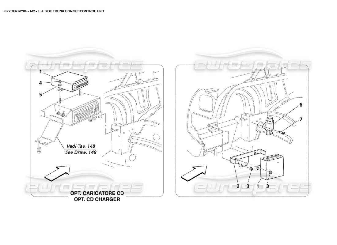 maserati 4200 spyder (2004) lh side trunk bonnet control unit parts diagram