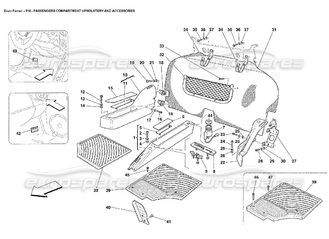 ferrari enzo passengers compartment upholstery and accessories parts diagram