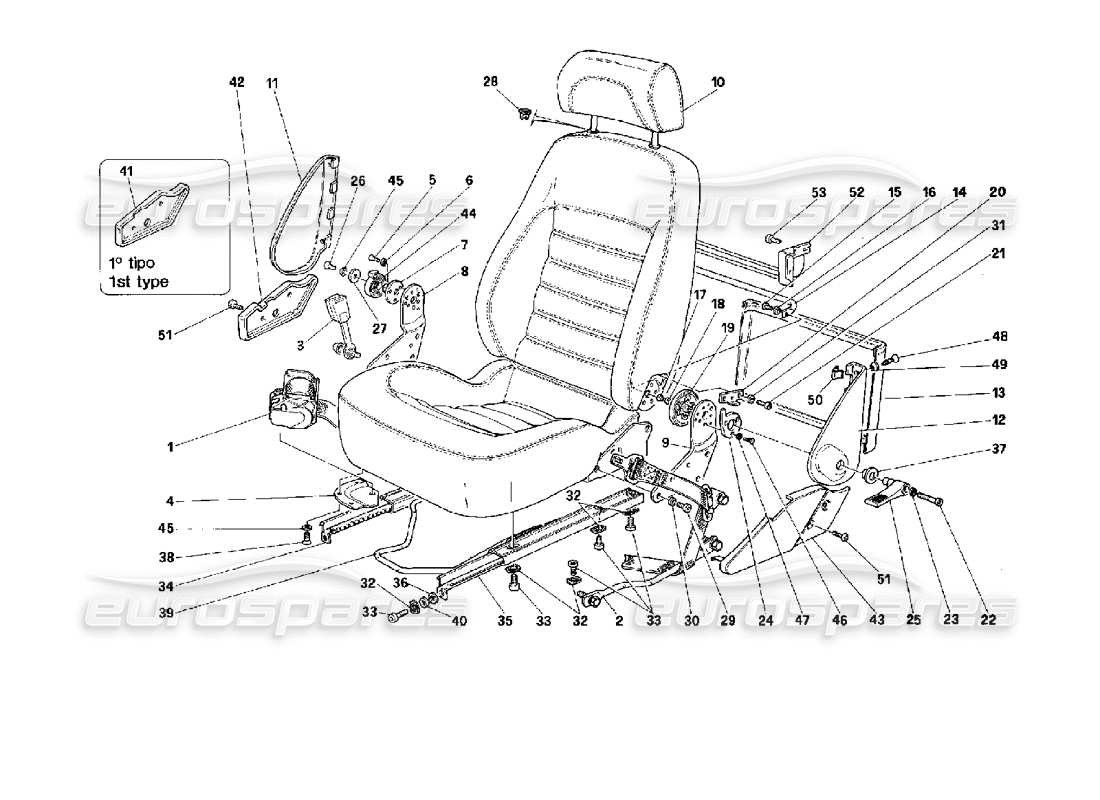 ferrari 512 tr seats and safety belts -valid for usa- parts diagram