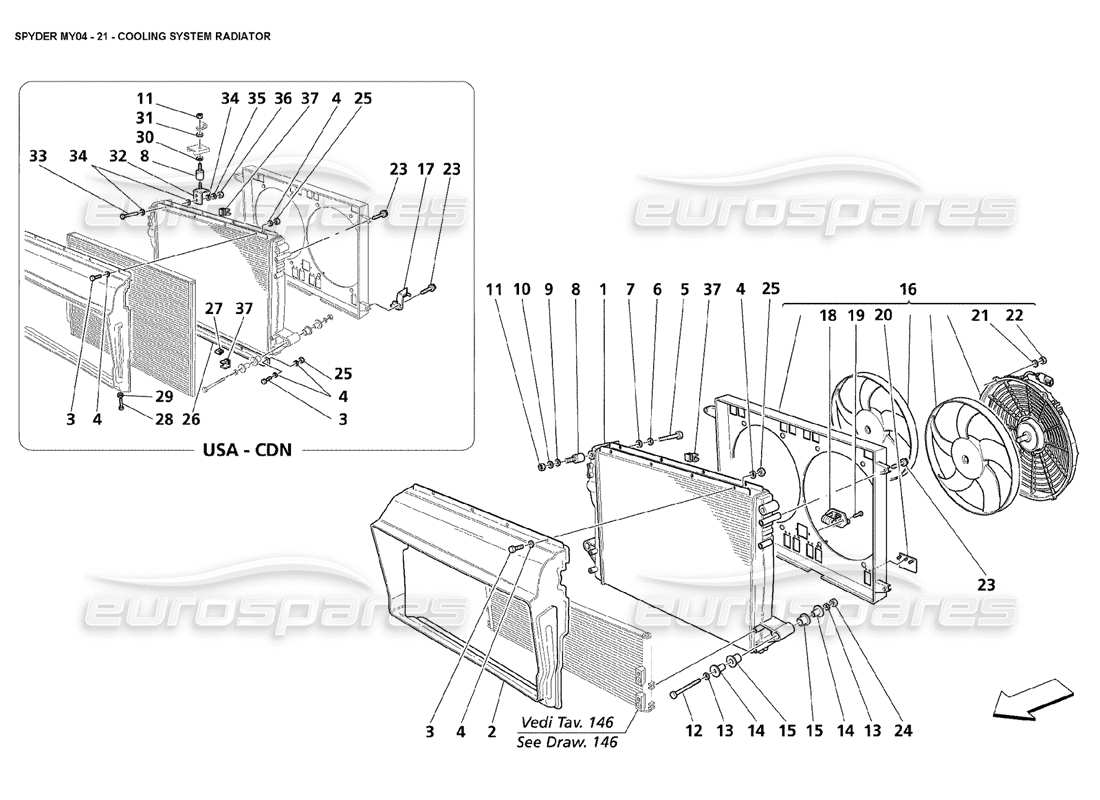 maserati 4200 spyder (2004) cooling system radiator parts diagram