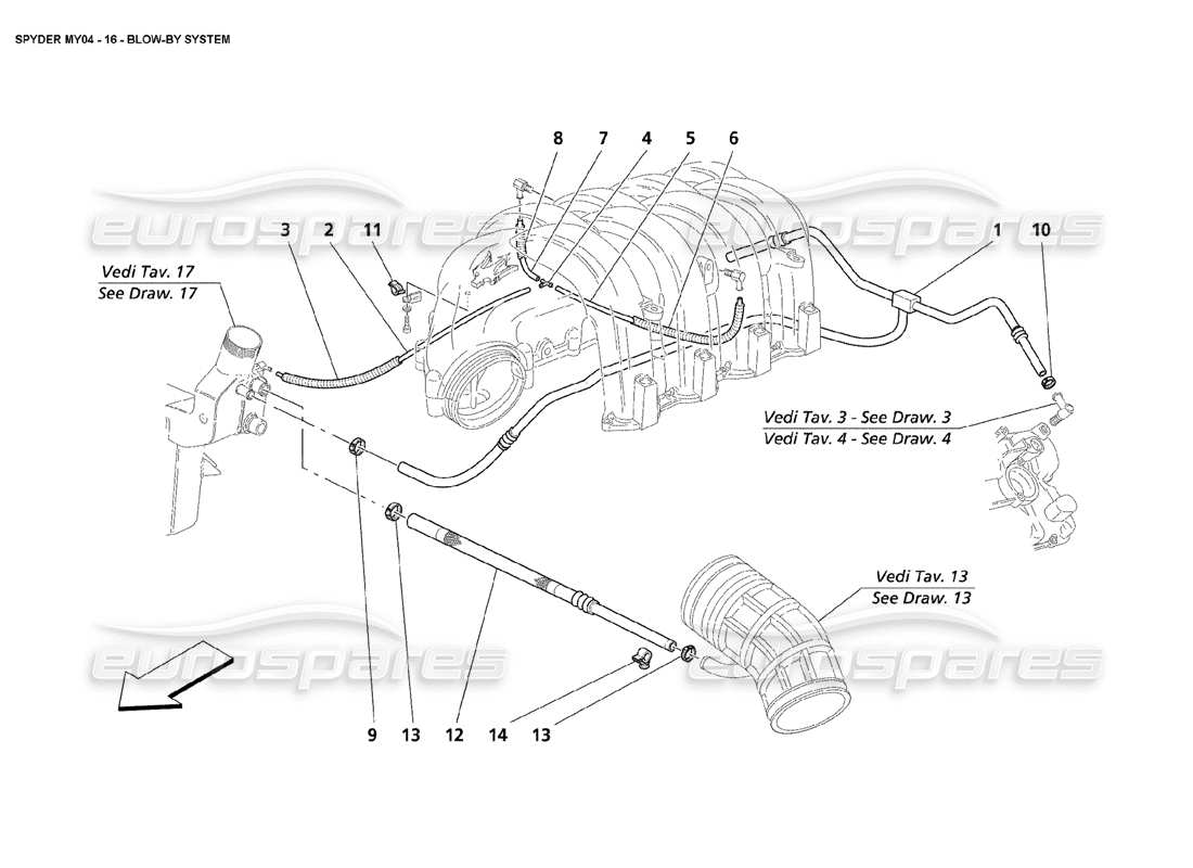 maserati 4200 spyder (2004) blow - by system parts diagram