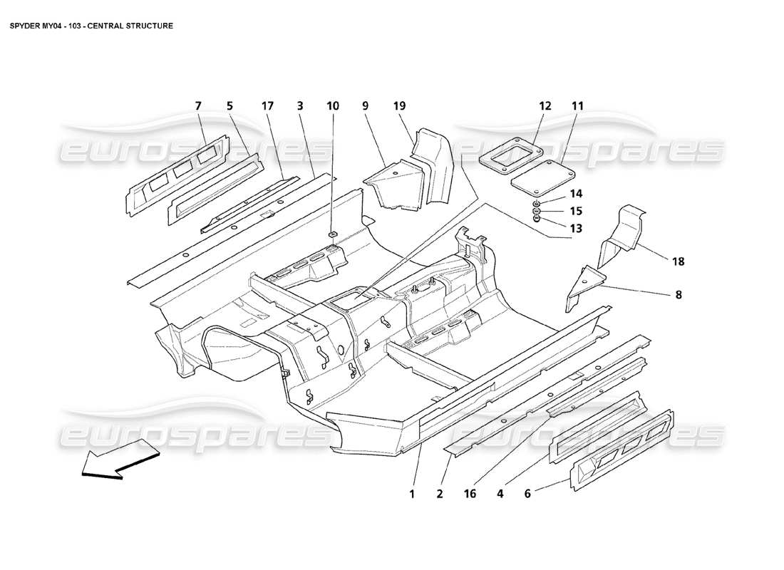 maserati 4200 spyder (2004) central structure parts diagram