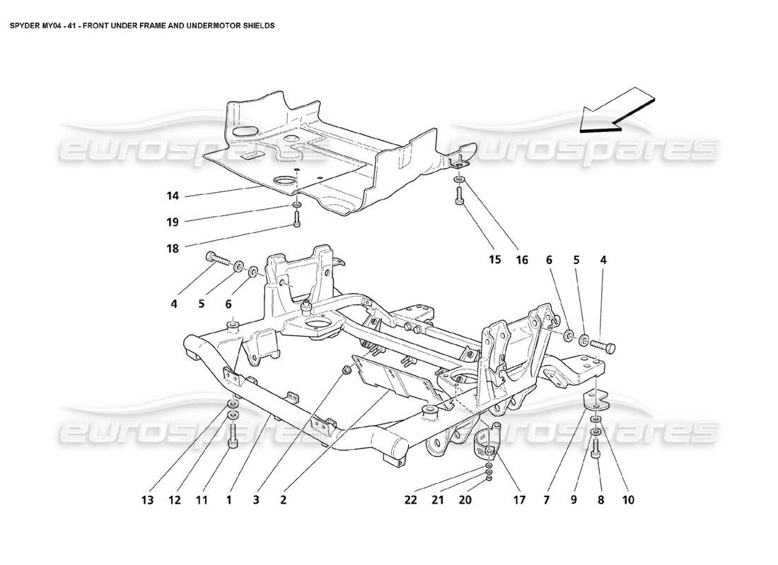 maserati 4200 spyder (2004) front under frame and undermotor shields parts diagram