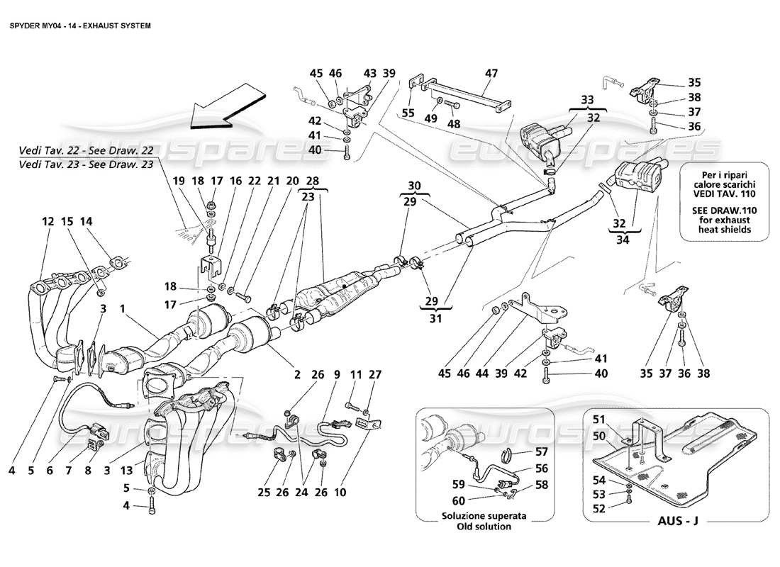 maserati 4200 spyder (2004) exhaust system parts diagram