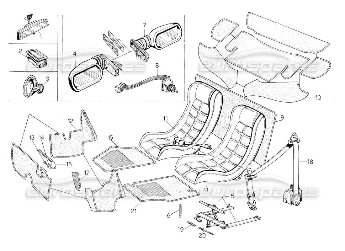 a part diagram from the lamborghini countach 5000 qv (1985) parts catalogue