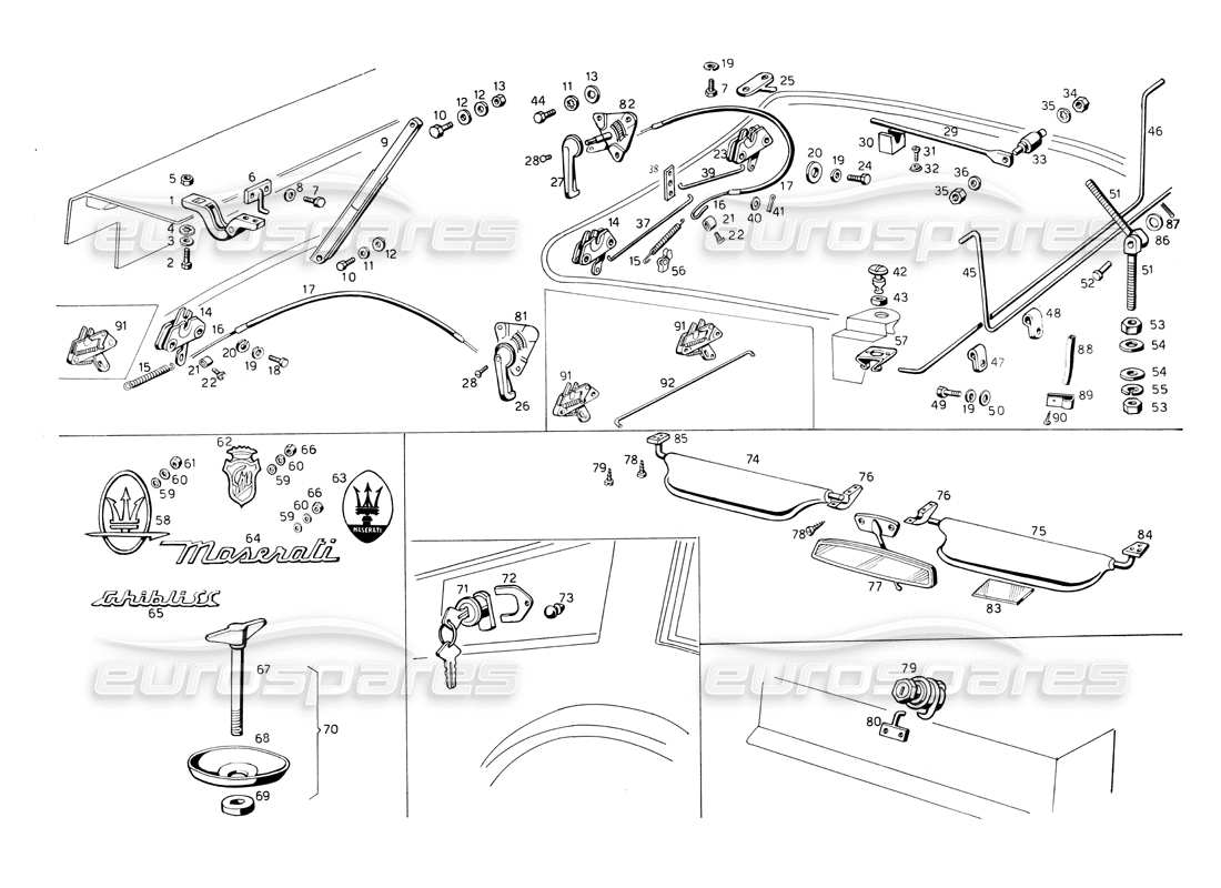 a part diagram from the maserati ghibli (1967-1973) parts catalogue