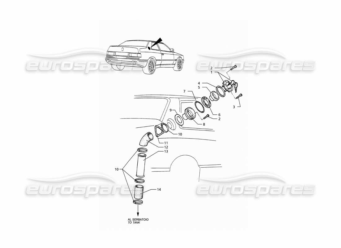 a part diagram from the maserati ghibli (1993-1995) parts catalogue