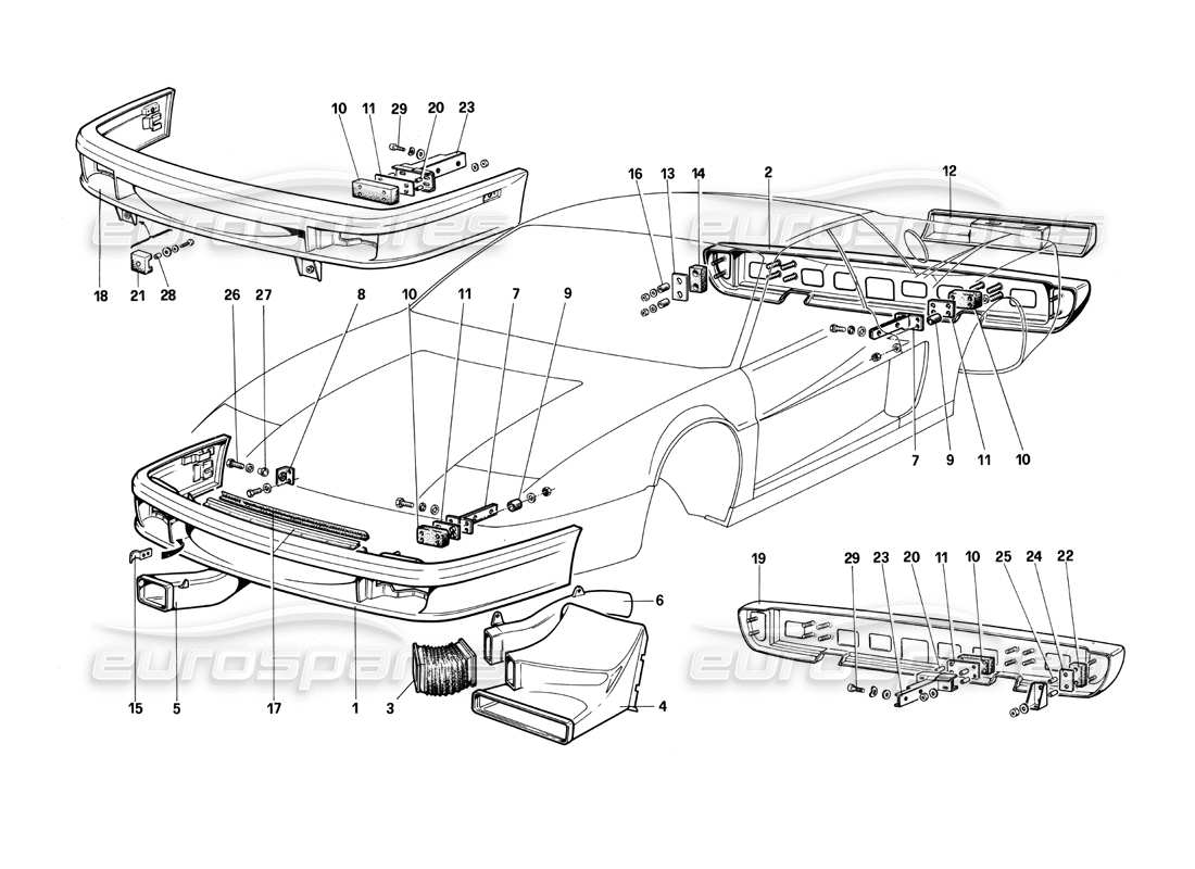 a part diagram from the ferrari testarossa (1990) parts catalogue