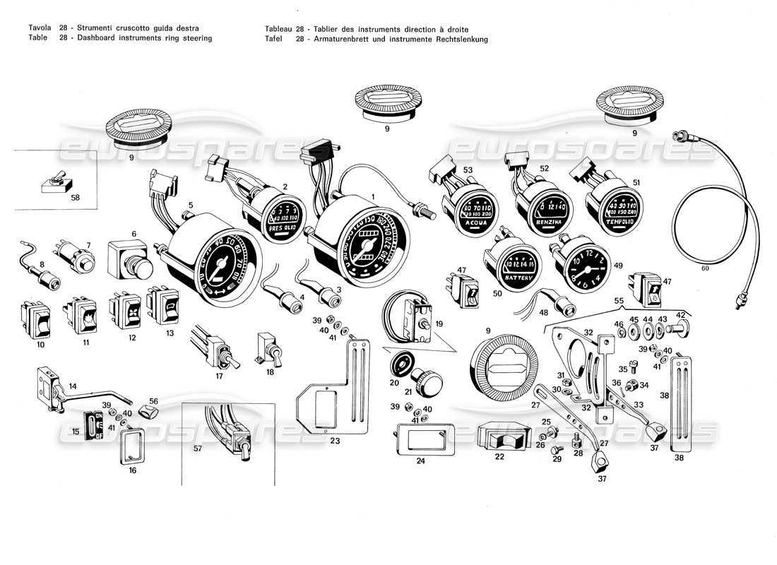 a part diagram from the maserati merak 3.0 parts catalogue