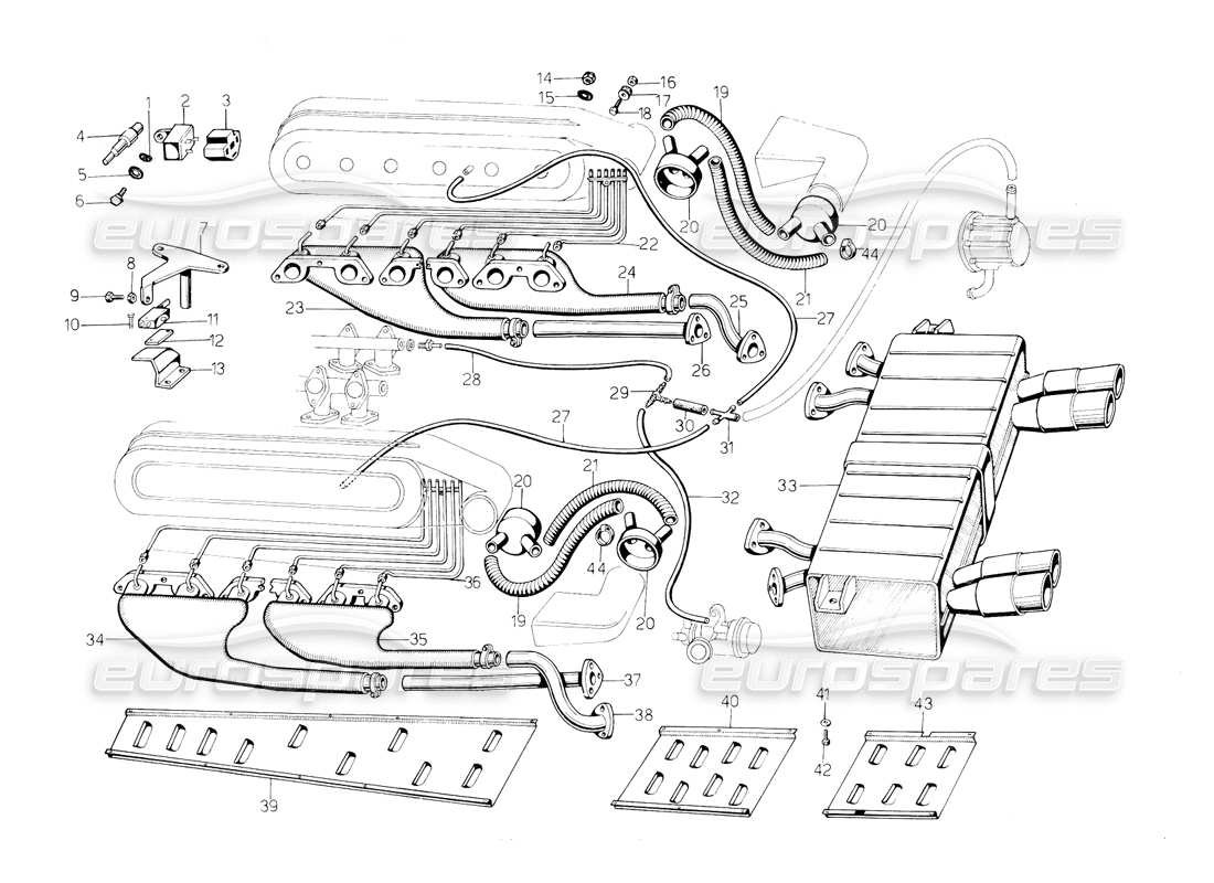 a part diagram from the lamborghini countach 5000 s (1984) parts catalogue