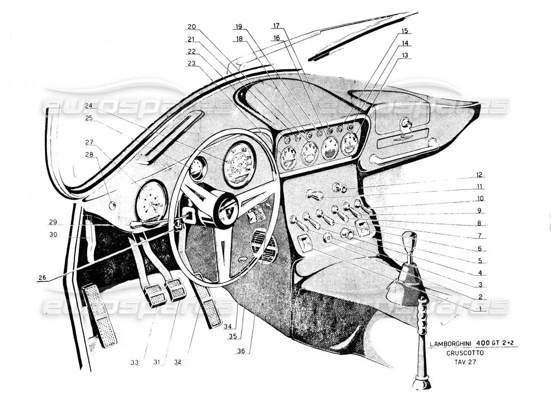 VIEW PARTS DIAGRAMS FROM THE LAMBORGHINI 400 PARTS CATALOGUE a part diagram from the lamborghini 400 parts catalogue
