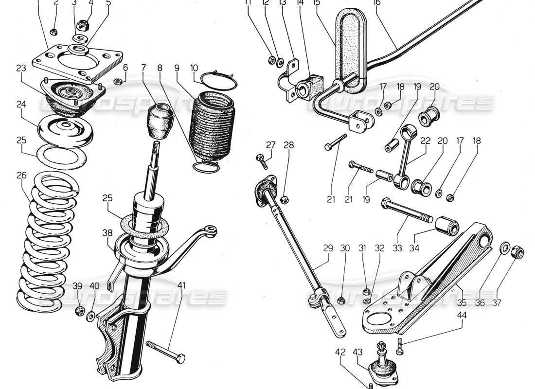 VIEW PARTS DIAGRAMS FROM THE LAMBORGHINI URRACO PARTS CATALOGUE a part diagram from the lamborghini urraco parts catalogue