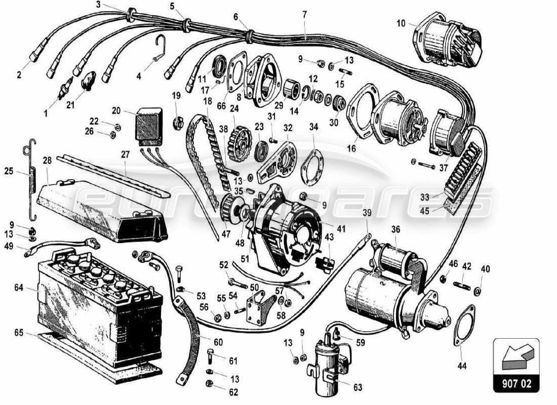 VIEW PARTS DIAGRAMS FROM THE LAMBORGHINI MIURA PARTS CATALOGUE a part diagram from the lamborghini miura parts catalogue