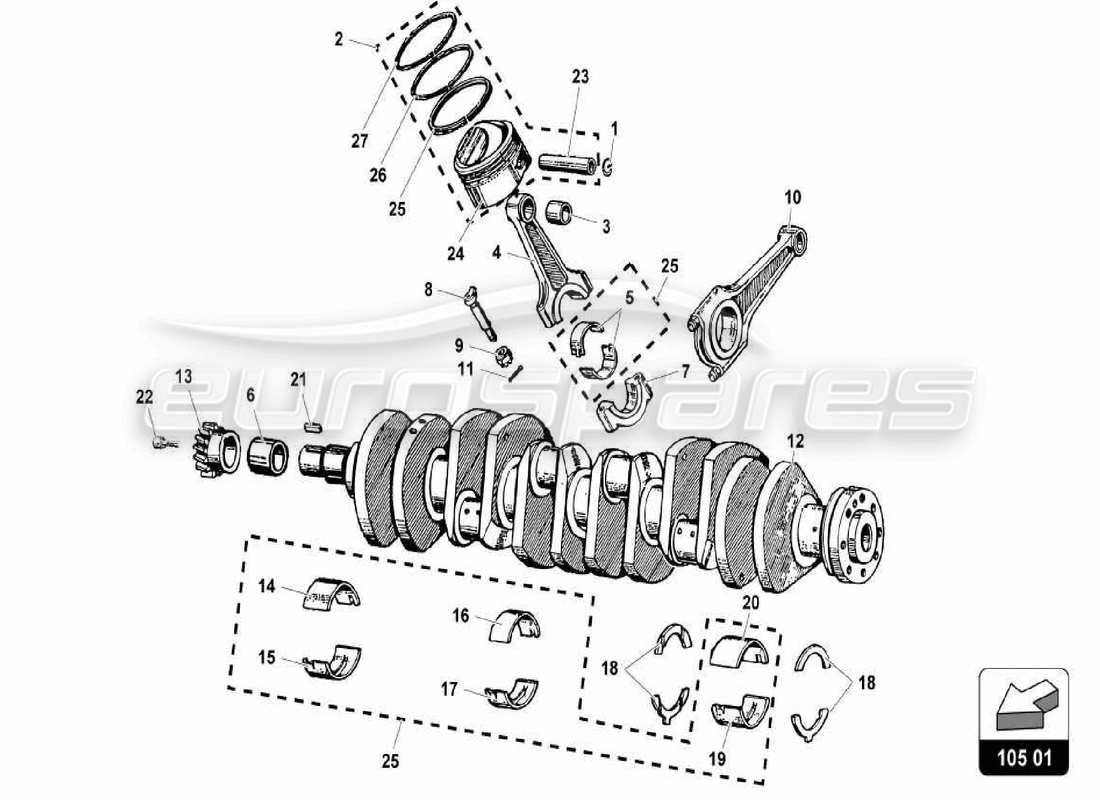 VIEW PARTS DIAGRAMS FROM THE LAMBORGHINI MIURA PARTS CATALOGUE a part diagram from the lamborghini miura parts catalogue
