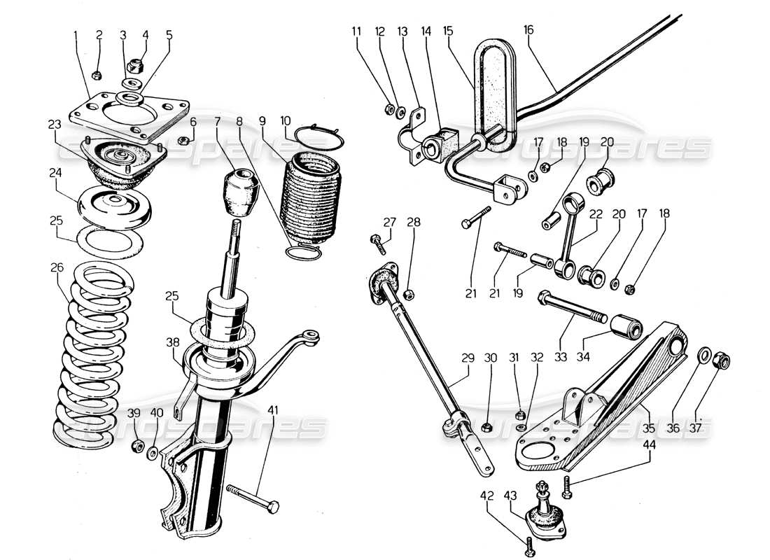VIEW PARTS DIAGRAMS FROM THE LAMBORGHINI URRACO PARTS CATALOGUE a part diagram from the lamborghini urraco parts catalogue