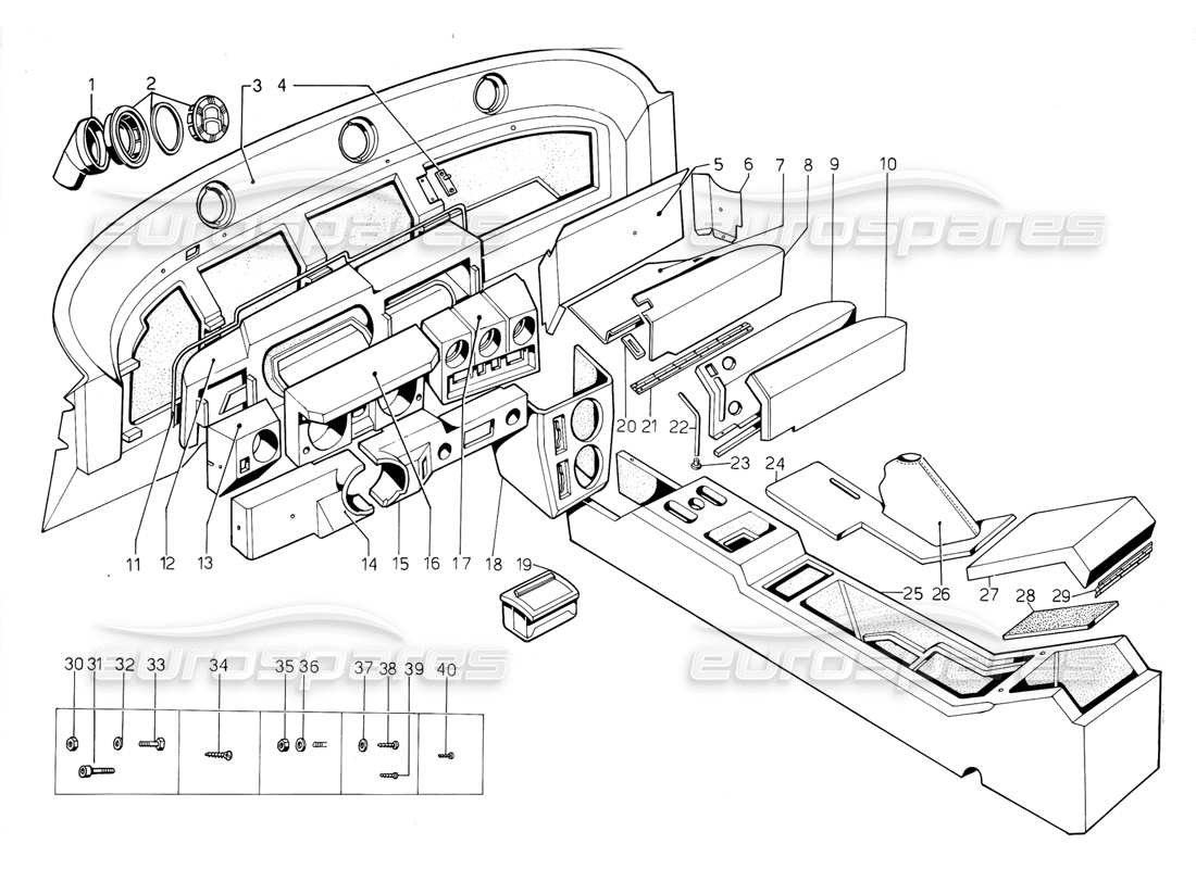 VIEW PARTS DIAGRAMS FROM THE LAMBORGHINI JALPA PARTS CATALOGUE a part diagram from the lamborghini jalpa parts catalogue