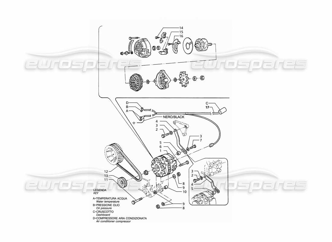 a part diagram from the maserati ghibli (1993-1995) parts catalogue