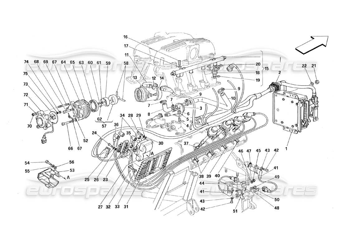 a part diagram from the ferrari 348 (1993) tb / ts parts catalogue