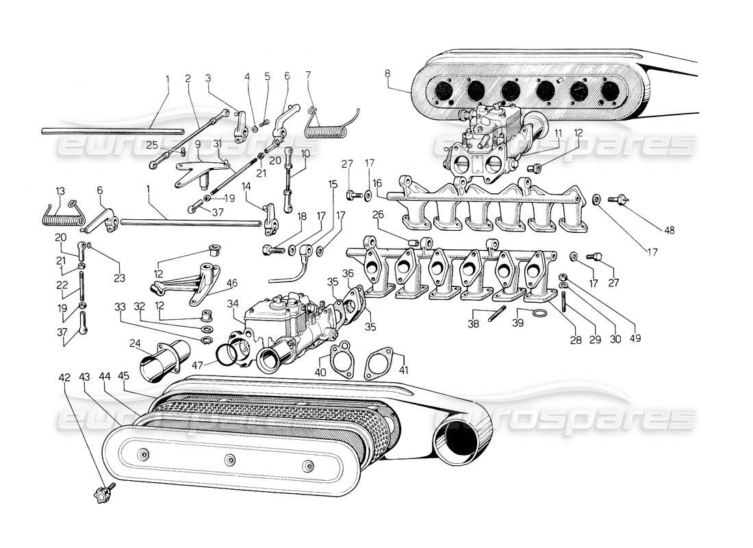 a part diagram from the lamborghini countach 5000 s (1984) parts catalogue