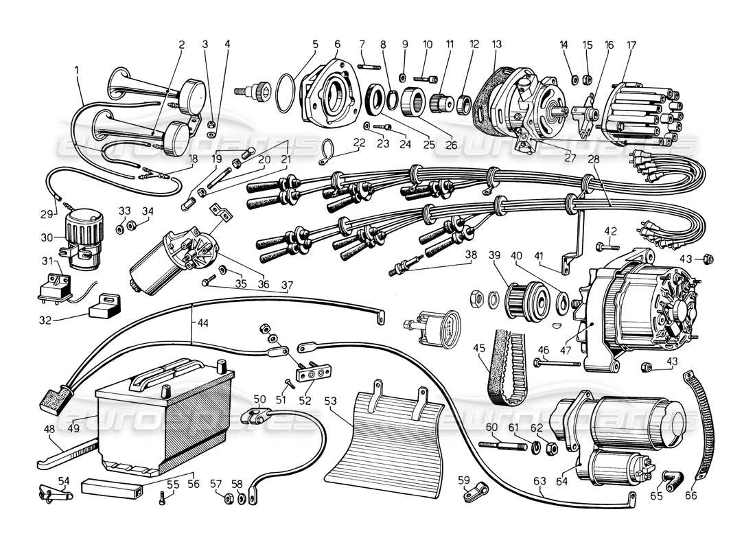 a part diagram from the lamborghini countach 5000 qv (1985) parts catalogue