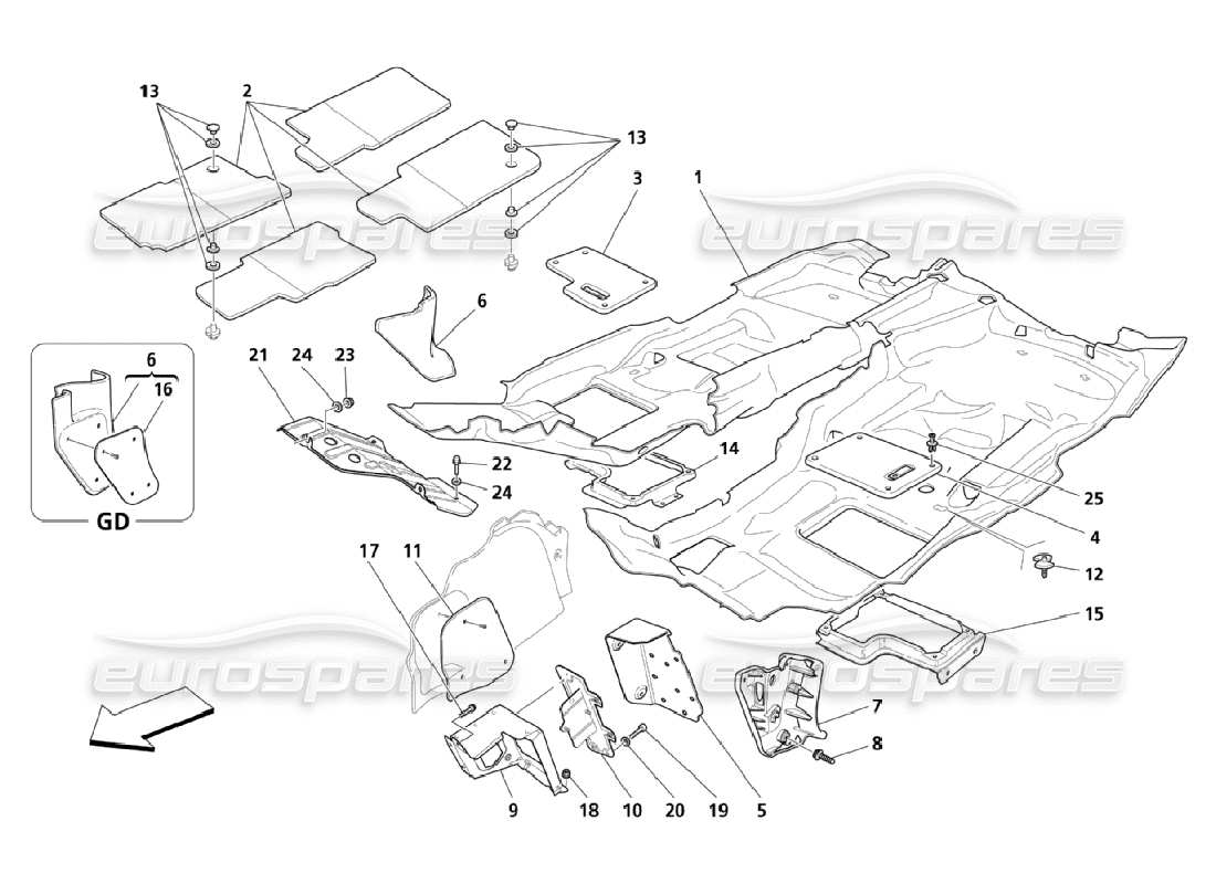 a part diagram from the maserati quattroporte m139 (2005-2013) parts catalogue