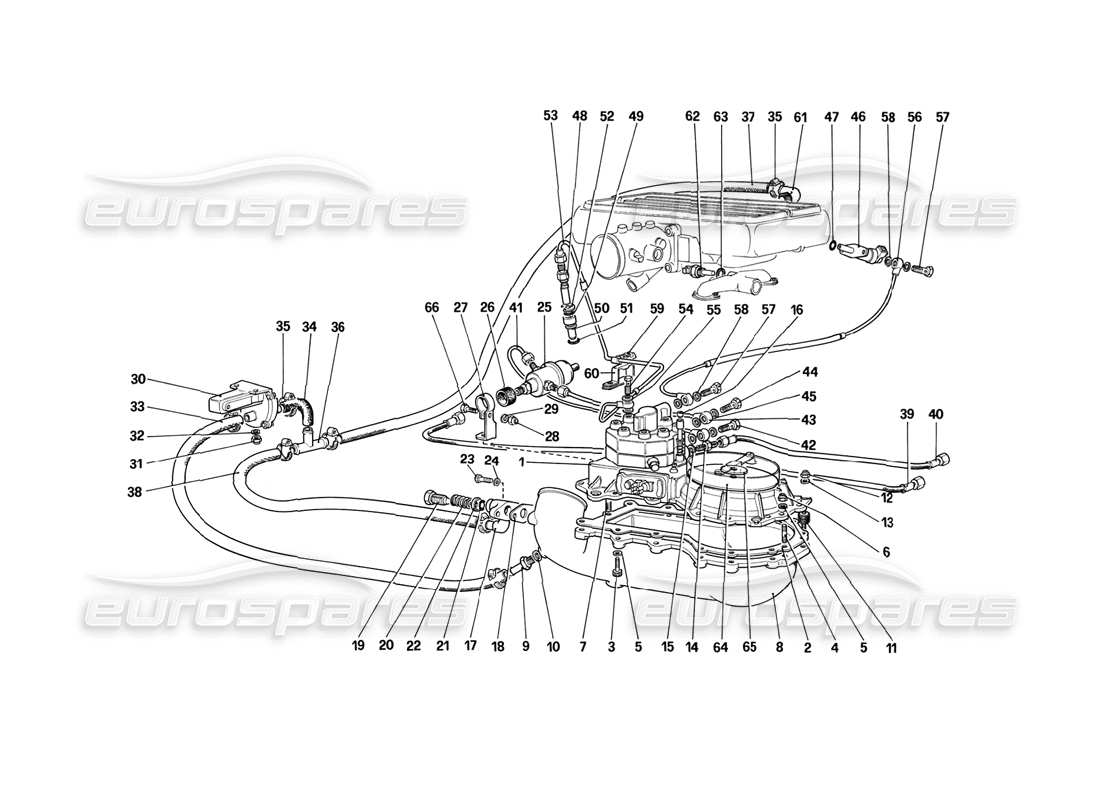 ferrari mondial 3.2 qv (1987) fuel distributors lines (for ch87 version) parts diagram