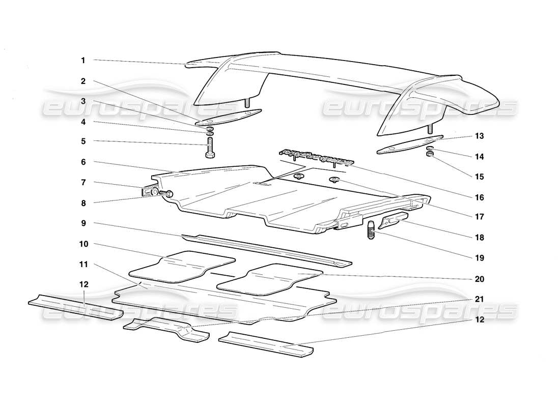 lamborghini diablo vt (1994) rear hood and wing parts diagram