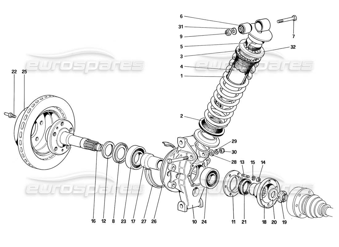 ferrari 328 (1988) rear suspension - shock absorber and brake disc (up to car no. 76625) part diagram