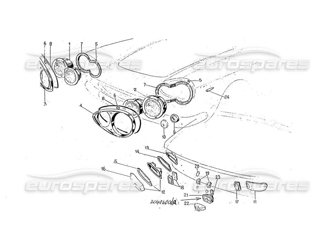 ferrari 330 gt 2+2 (coachwork) front & rear lights - series 1 parts diagram