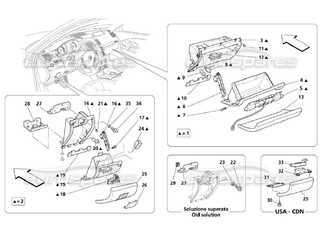 maserati qtp. (2006) 4.2 dashboard drawers parts diagram