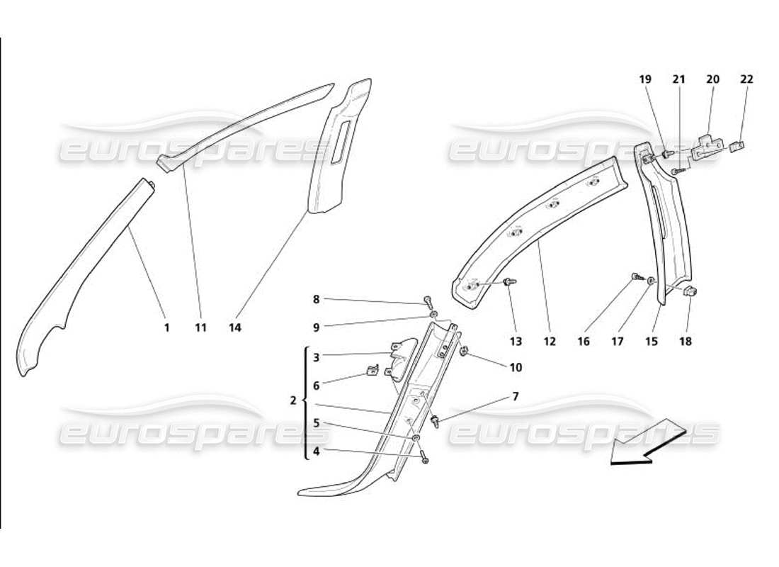 maserati 4200 gransport (2005) inner covering - central and front post covering - side rail cover part diagram