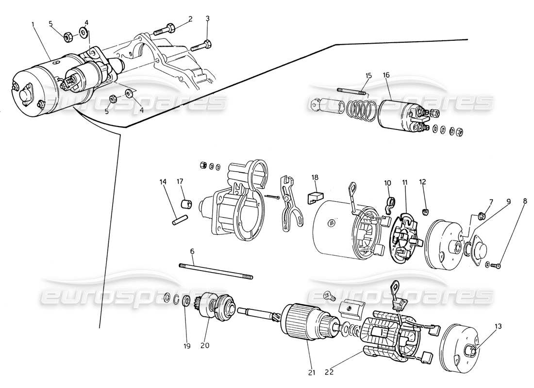 maserati 222 / 222e biturbo marelli starter motor parts diagram