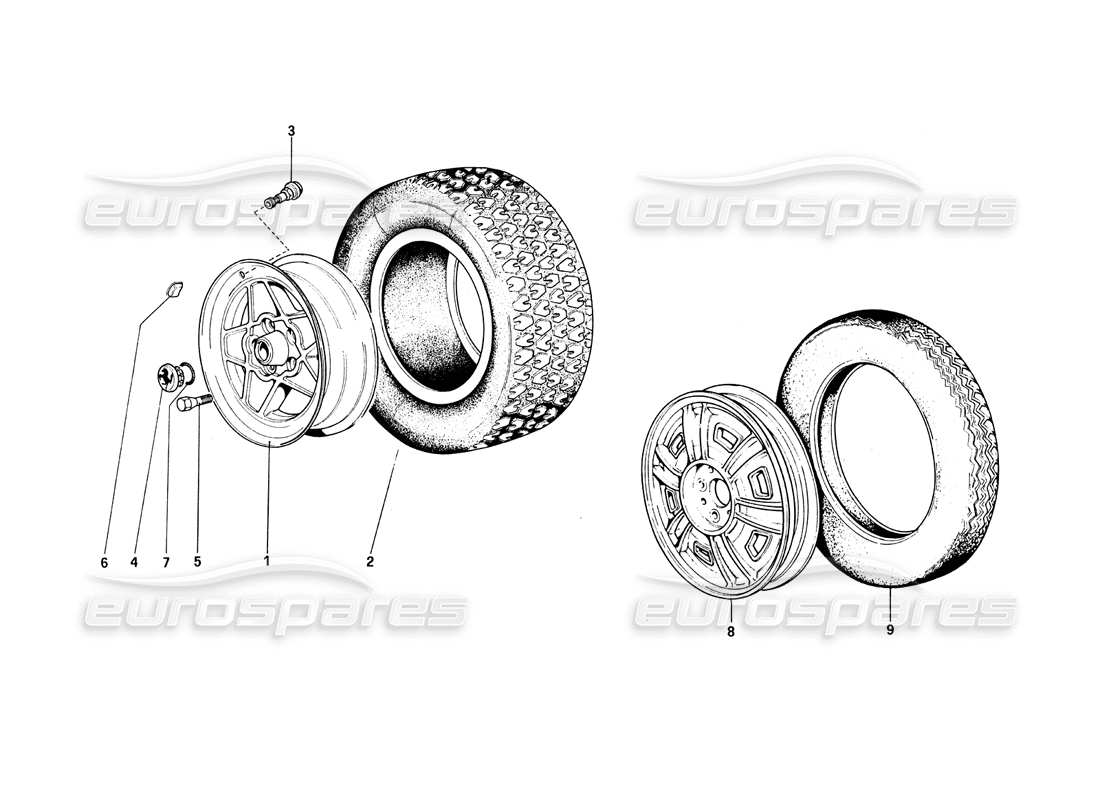 ferrari 308 quattrovalvole (1985) wheels parts diagram