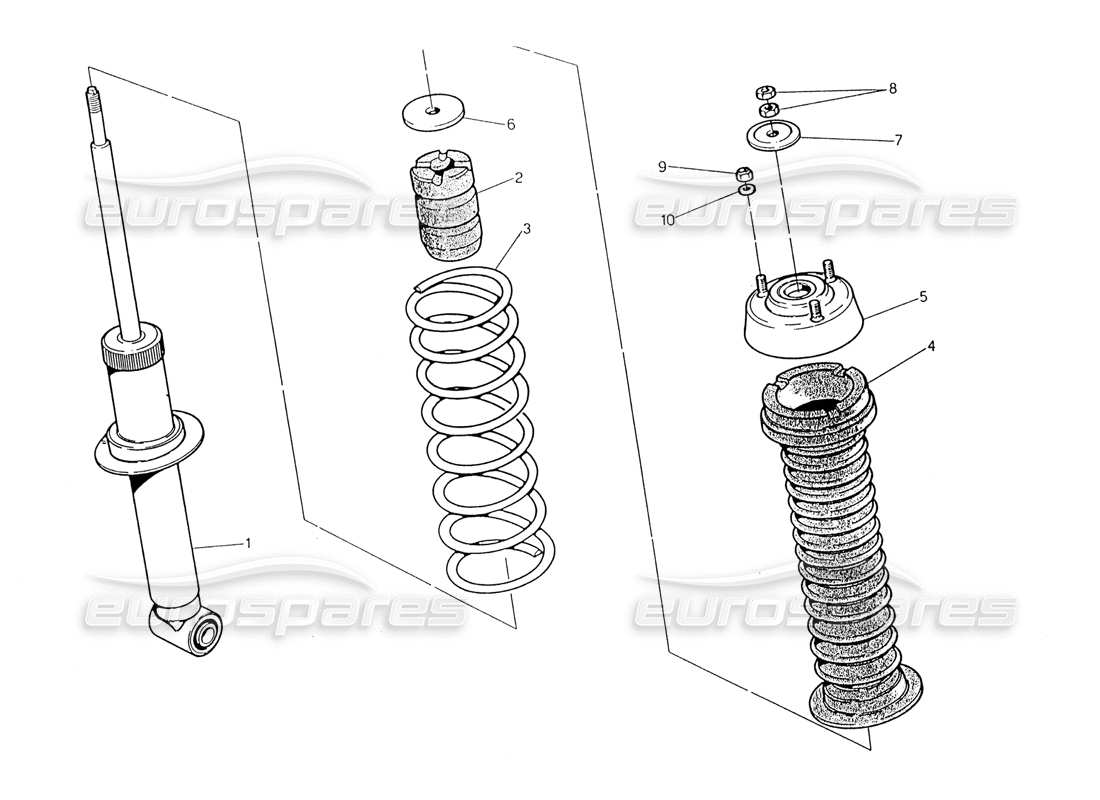 maserati 222 / 222e biturbo rear shock absorber parts diagram