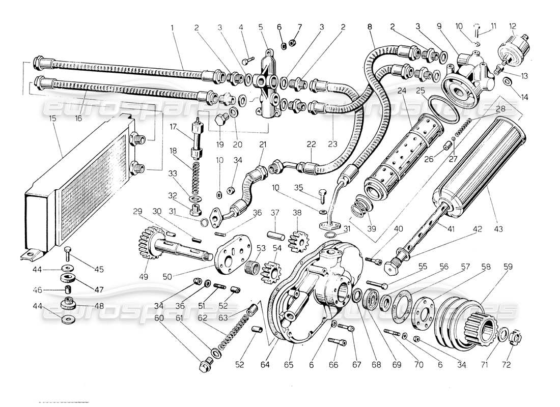 LAMBORGHINI COUNTACH LP400 OIL PUMP AND SYSTEM PART DIAGRAM lamborghini countach lp400 oil pump and system part diagram