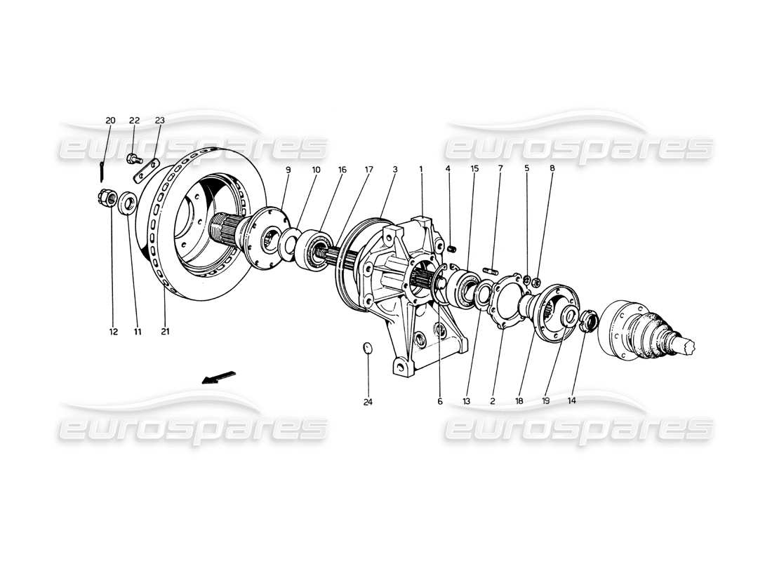 ferrari 365 gt4 berlinetta boxer rear suspension - brake disc part diagram