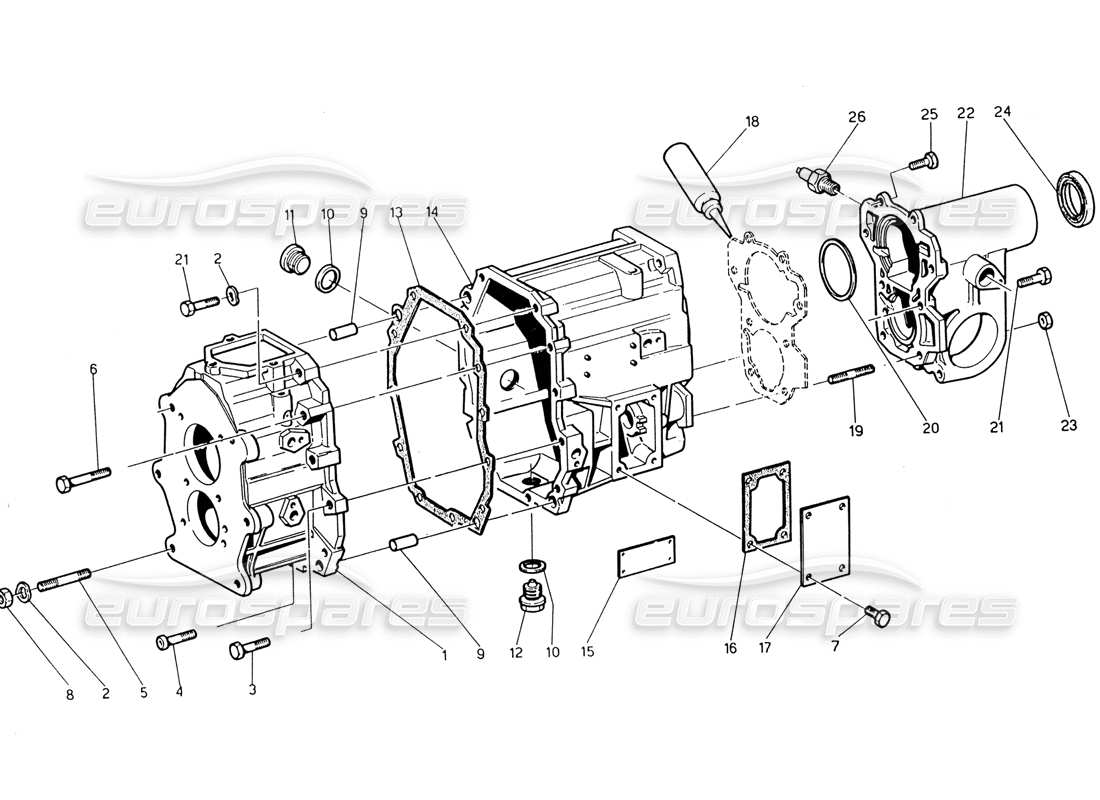 maserati 222 / 222e biturbo transmission box parts diagram