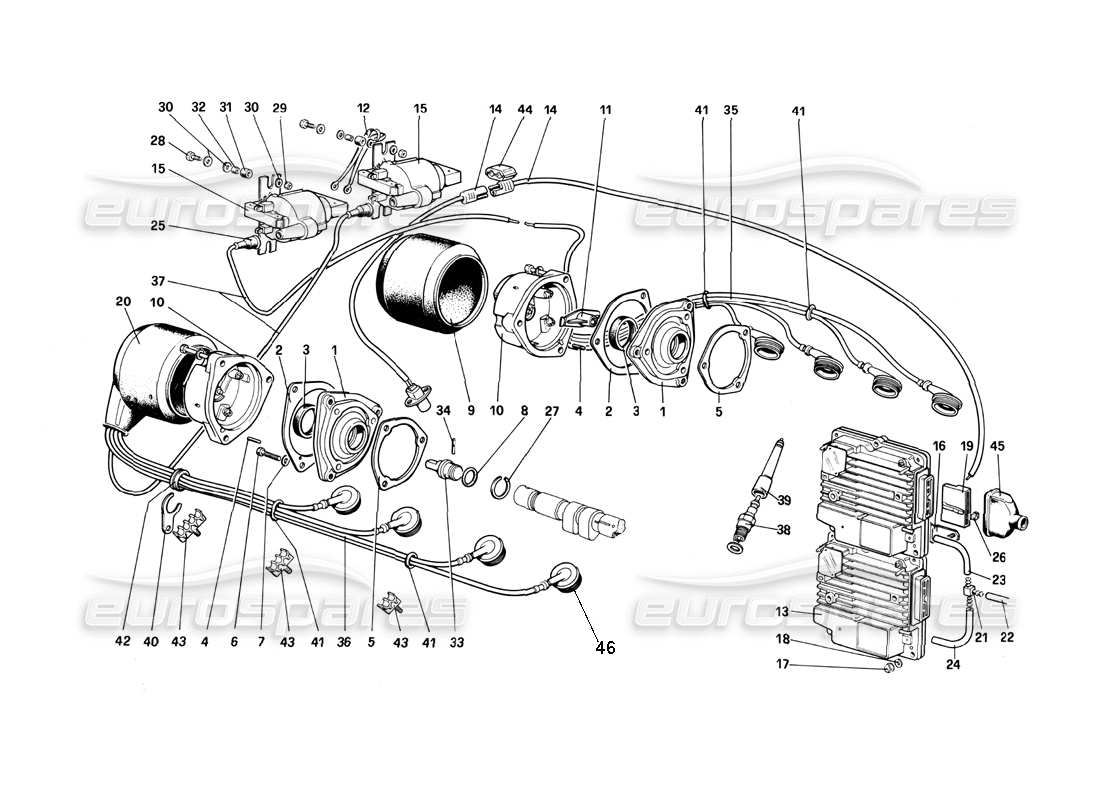 ferrari mondial 3.0 qv (1984) engine ignition - (quattrovalvole) parts diagram