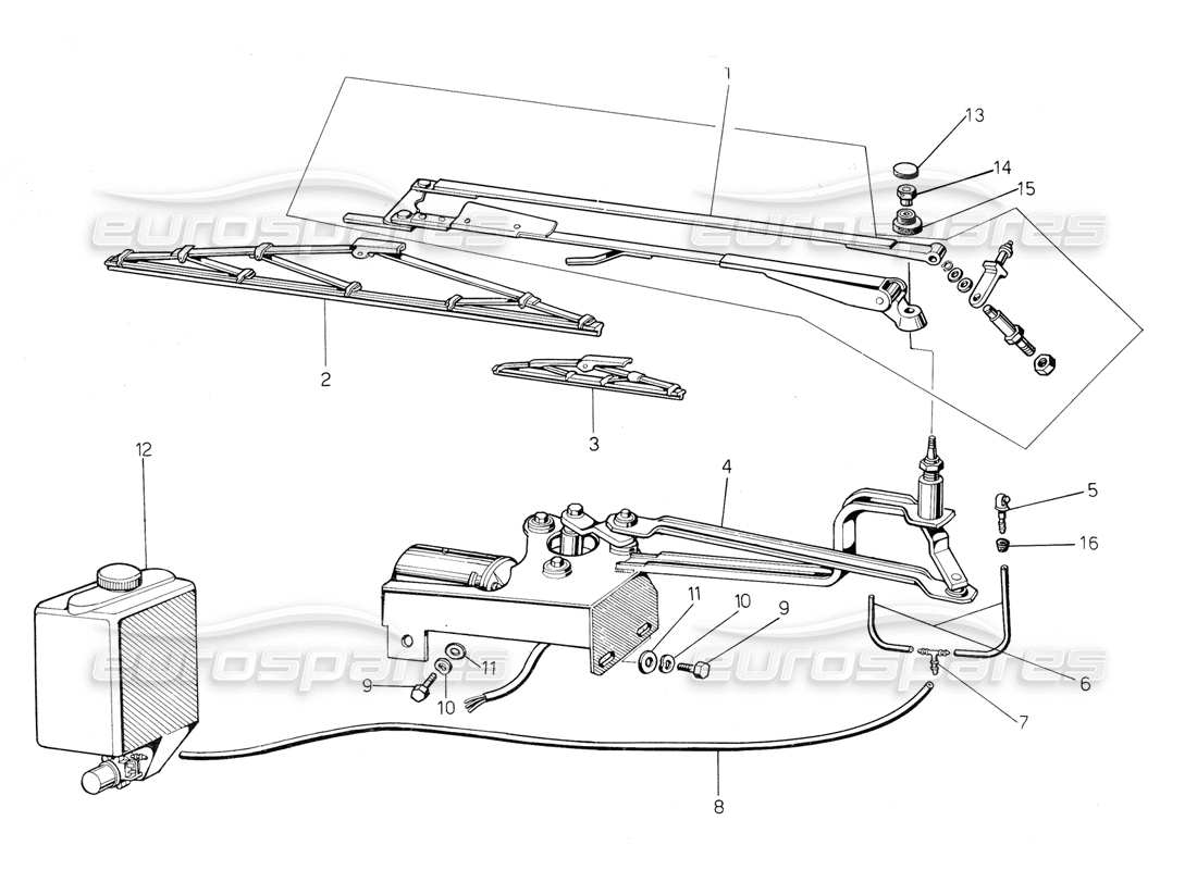 lamborghini countach 5000 s (1984) windscreen wiper parts diagram