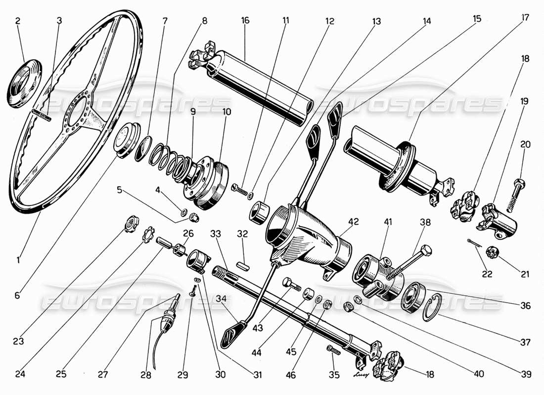 ferrari 330 gt 2+2 steering wheel and steering shaft parts diagram