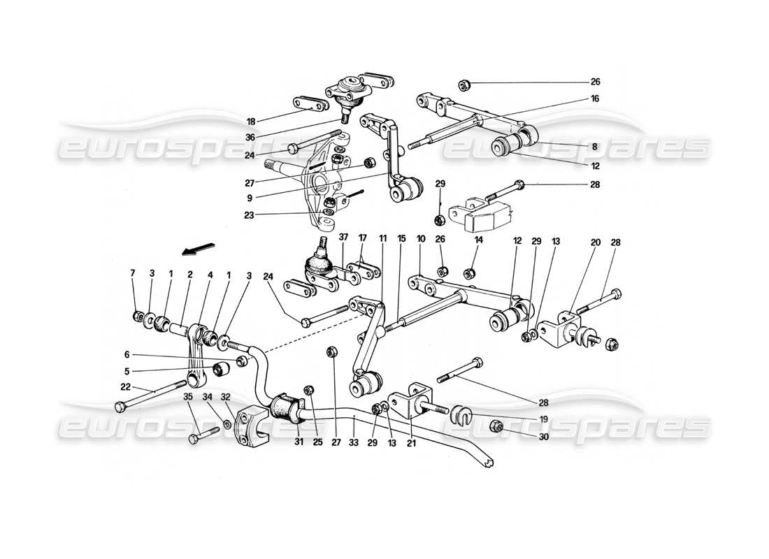 ferrari 512 bbi front suspension - wishbones parts diagram