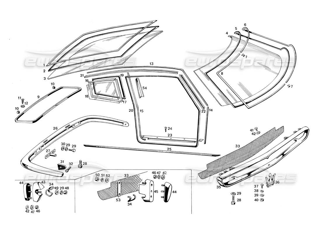 maserati ghibli 4.7 / 4.9 bumpers and glasses part diagram