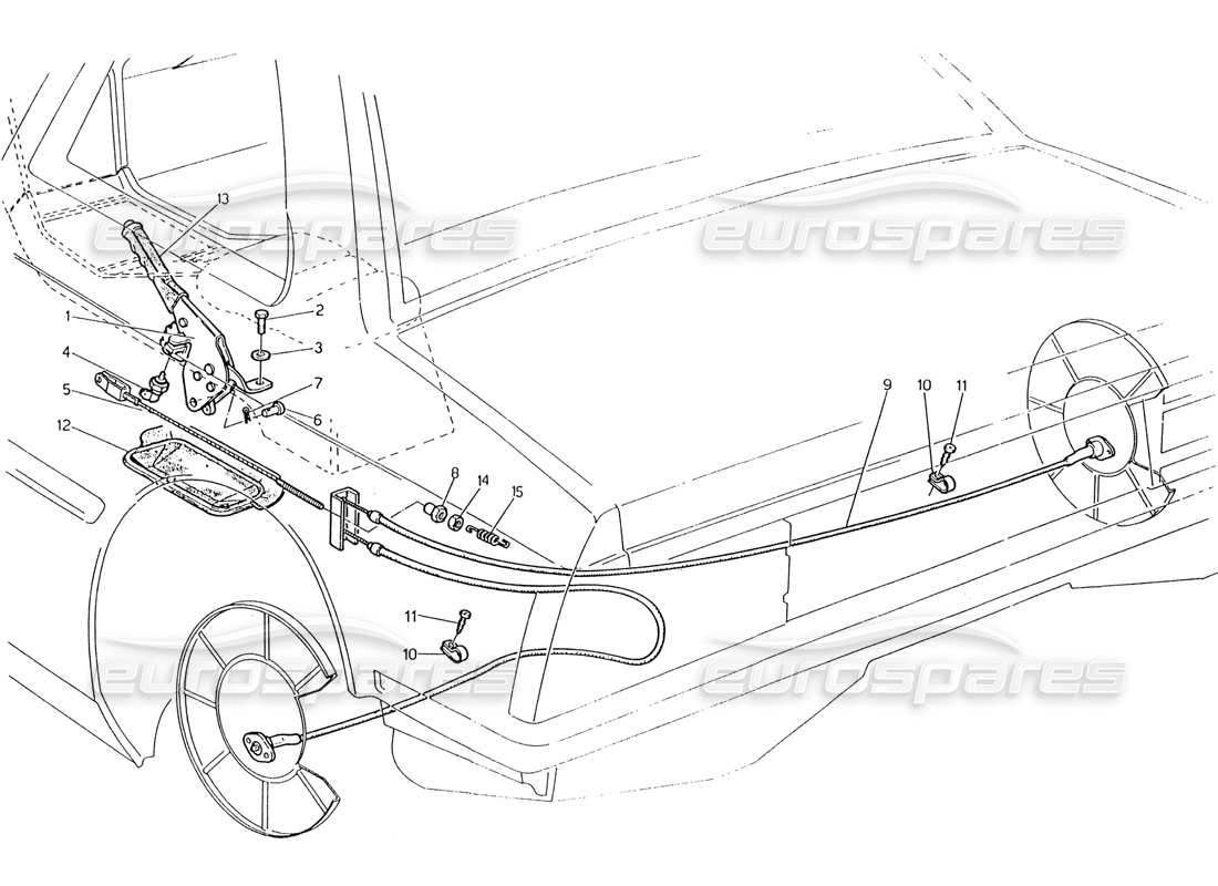 maserati 222 / 222e biturbo hand brake control parts diagram