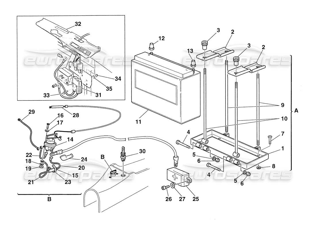 ferrari 355 challenge (1999) battery and battery disconn. switch part diagram