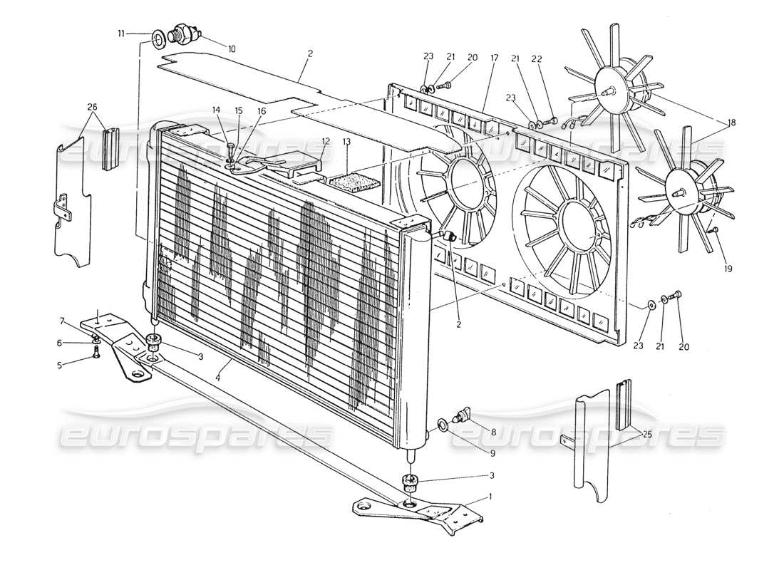 maserati karif 2.8 radiator and cooling tans parts diagram