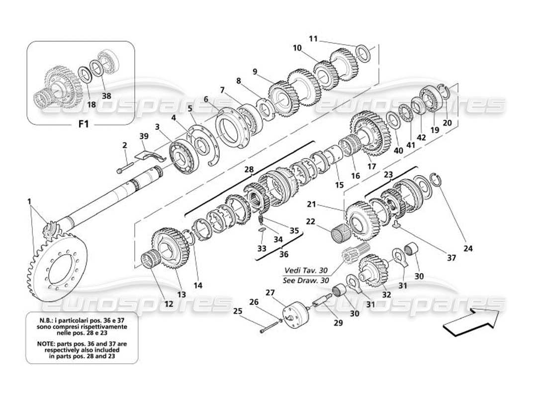 maserati 4200 spyder (2005) lay shaft gears parts diagram