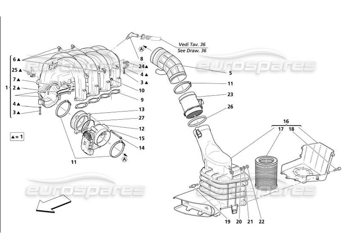 maserati 4200 spyder (2005) air intake manifold parts diagram
