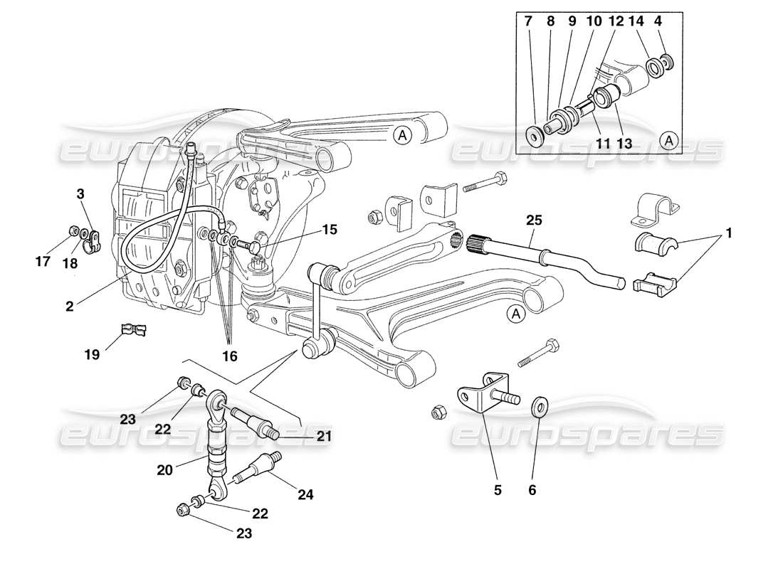 ferrari 355 challenge (1999) front suspension and brake pipes parts diagram