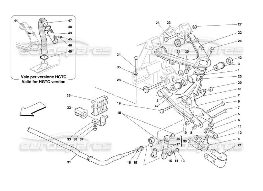 ferrari 575 superamerica front suspension - wishbones and stabilizer bar parts diagram